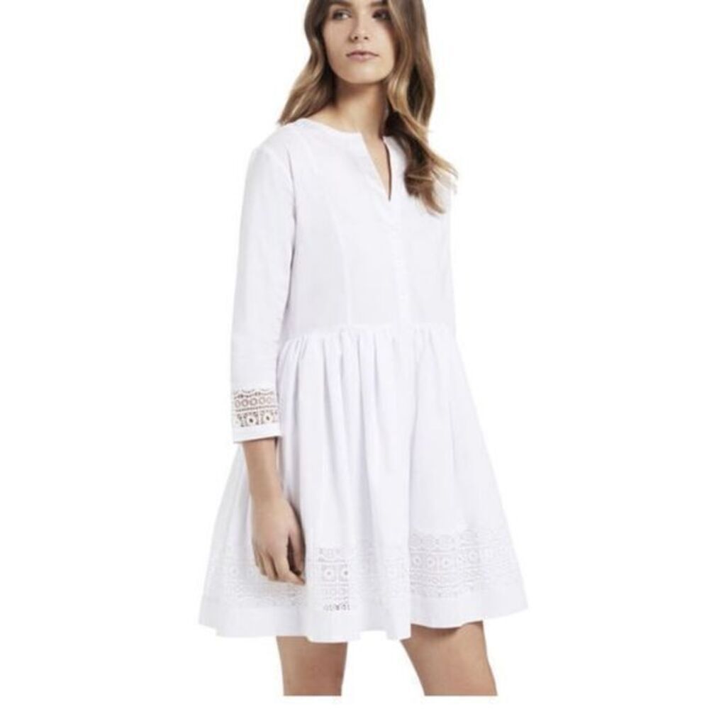 SEED heritage Cotton Blend White A Line Dress Small